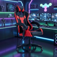 Chaise de gaming style racing, dossier haut, ergonomique, inclinable, avec appuie-tête ailé, coussin lombaire, base robuste réglable et roulettes