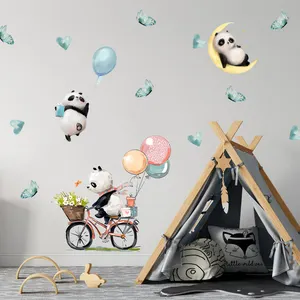 不干胶婴儿房墙贴新设计熊猫骑自行车贴纸儿童房装饰