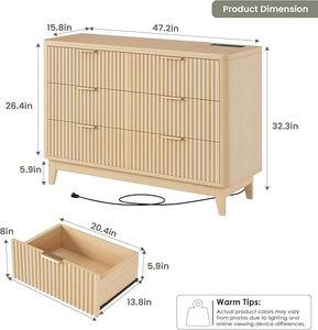 Toma de corriente de 6 cajones, cómoda estriada, cajones anchos de madera, <span class=keywords><strong>diseño</strong></span> de perfil curvo, AMPLITUD para armarios de TV y sala de estar - Product Image 2