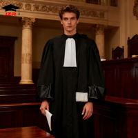 Robe de juge noire personnalisée de luxe, toge, robe d'avocat pour la remise des diplômes, usage scolaire, manches longues, 100% polyester, unisexe, adulte
