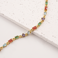 Bracciale Tennis Arcobaleno in Argento 925 Placcato Oro con Zirconi Multicolore, Bracciale Diamantato Colorato per Donna - Novità Estiva Super Venduta