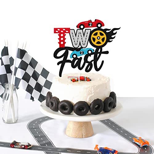 'Two Fast' Birthday Cake Topper - Traffic Light & Racing Car Theme For 2nd Birthday Parties