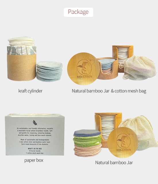 Dischetti Struccanti Bambu Washable Eco Friendly Rounds Bamboo Organic Makeup Remover Pads for Women