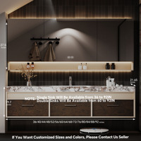 Meuble-lavabo de salle de bain moderne suspendu avec plateau en pierre frittée, ensemble de meuble en bois massif, miroir LED intelligent, lavabo simple ou double