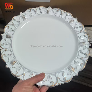 SMOOTH Hot Sell 13in Vintage White Plastic Charger <b>Plates</b> Round <b>Ceramic</b>-look Wedding Banquet Decorate Dinner Under <b>Plates</b> - Product Image 6