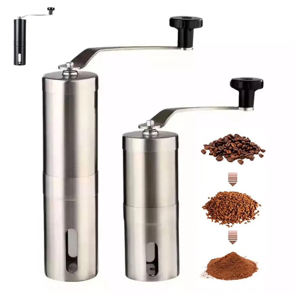 Molinillo de café portátil de acero inoxidable con mini rebaba cónica, máquina de espresso manual pequeña para hacer espresso