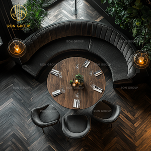 Silla de mesa de madera redonda comercial de diseño moderno, cafetería, tienda de té, terciopelo negro, sofá medio redondo, asientos, juegos de cabina de restaurante - Product Image 1