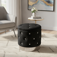 Pouf rond en velours personnalisé pour salon, moderne avec boutons, vente en gros