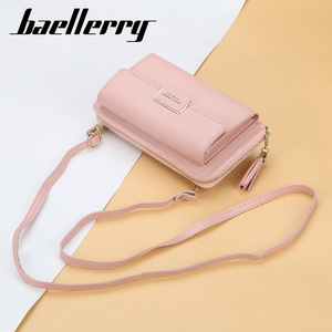 กระเป๋าสตางค์ใบยาวสำหรับผู้หญิงแบรนด์ Baellerry ทำจากหนัง PU พร้อมซิปและสายสะพาย สีชมพู - Product Image 1