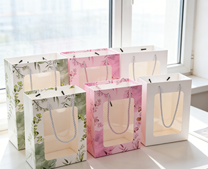 Bolsas de Regalo de Papel con Ventana Floral y Asa - Fábrica de Empaques de Lujo con Certificación FSC de Vietnam - Product Image 2