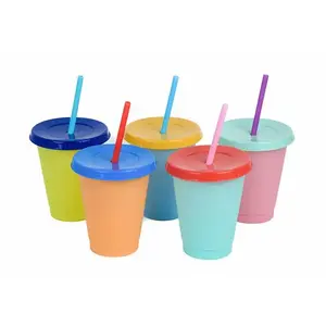 Factory Reusable Bpa Free Custom Print Available Plastic Coffee Cup Cold Water Color Changing Cup With Lid And Straw