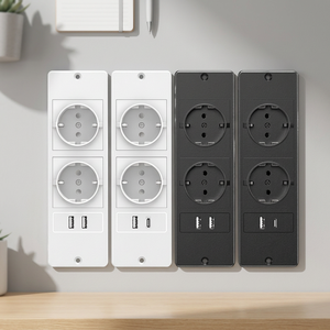 Prise murale électrique avec 2 prises CA et ports USB, 250V 16A, câble de 1,5m, blanc et noir, pour voyage - Product Image 3
