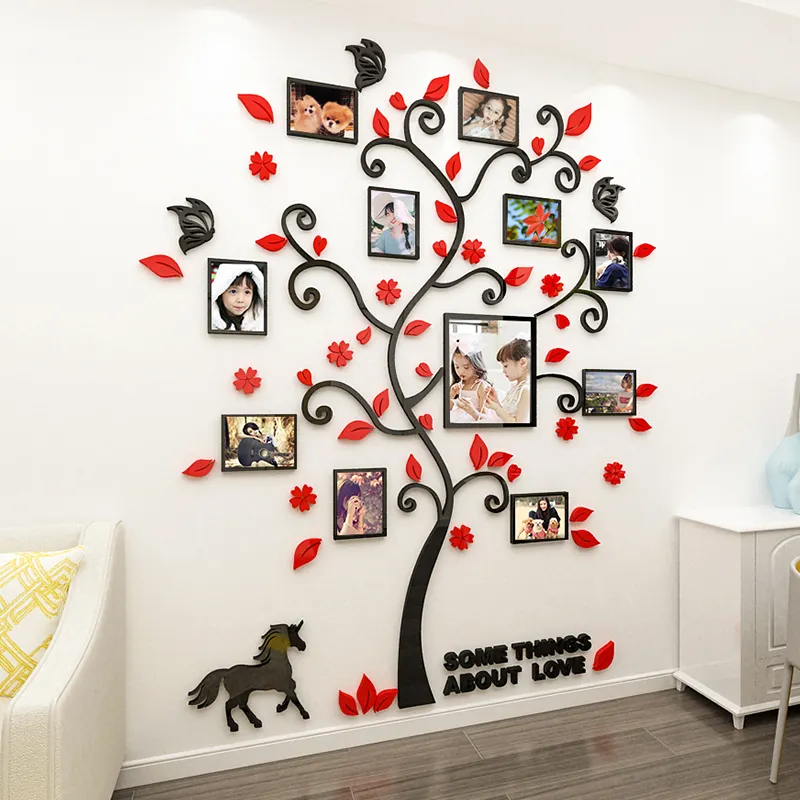 नई आगमन 3d खुश परिवार के पेड़ के फोटो फ्रेम क्रिस्टल दीवार स्टिकर एक्रिलिक सजावट नाम स्टीकर