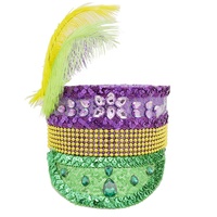 Chapeau Punk Mardi Gras Violet Vert Or Paillettes Strass Plumes pour Fanfare – Costume Festif Travaux Manuels Exquis