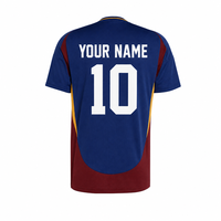 Maillot de football/soccer personnalisé avec blocs de couleur, bordure dorée, nom, numéro et logo, 100 % polyester pour équipe et club