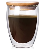 Tazas de Viaje de Vidrio Borosilicato de Doble Pared de 8oz, 12oz y 16oz, con Tapa de Bambú Aislante, Resistentes al Calor, Estructura de Doble Capa, Sopladas a Mano