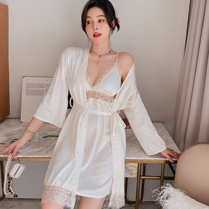レディースパジャマ2ピースセットレディースセックスナイトドレスフェイクシルクローブナイトガウンホットセクシーパジャマ - Product Image 4