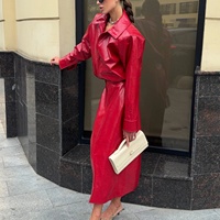 Robe Midi Femme en Cuir PU Brillant, Col Revers, Fermeture Éclair, Manches Longues, Taille Cintrée, Robe Moulante, Tenue de Soirée Personnalisée