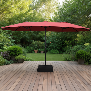 Double <b>Sided</b> Patio Umbrella 15 Feet Crank Open With Base For Outdoor Entertaining Red Aluminum Pole Polyester Fabric - Product Image 2