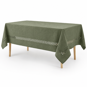 Custom Tablecloth Polyester Linen Look Laser Cut Rectangle <b>Table</b> <b>Cover</b> Custom Size Color for Hospitality Projects - Product Image 1