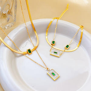 Vintage Halskette mit Anhänger aus 18K vergoldetem Edelstahl, langes Schlüsselbein-Accessoire mit Smaragd-Zirkon, modischer Schmuck - Product Image 2