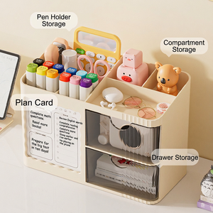 Multi-functional <b>Drawer</b> File Stand Office Desk Small Grid Pen Holder <b>Storage</b> Box Student Dormitory Home Use Shelf - Product Image 4