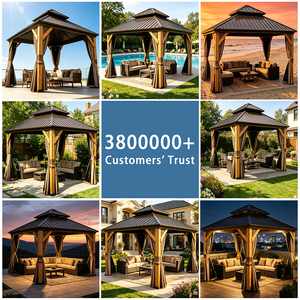 Gazebo en cèdre naturel avec structure en bois renforcée, toit rigide à double niveau et rideaux <span class=keywords><strong>pour</strong></span> les rassemblements en extérieur - Product Image 4