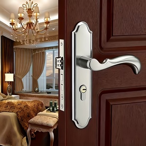 Set Completo Maniglia per Porta in Acciaio Inossidabile con Serratura e Chiavi, Leva Ondulata Lucida, Ferramenta Robusta per Camera da Letto e Bagno - Product Image 1