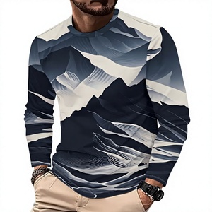 Camiseta de Manga Larga con Cuello Redondo y Estampado de Montaña 3D para Hombre, Camiseta Informal de Poliéster con Estampado Digital - Product Image 1