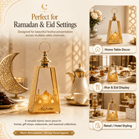 Lanterne de Ramadan en métal doré, décoration islamique pour l'Aïd, lanterne à suspendre ou à poser, porte-bougie, vente en gros OEM
