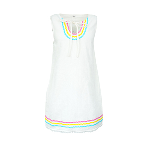 Vestito Estivo Casual Personalizzabile per <span class=keywords><strong>Bambina</strong></span>, Bianco in Cotone e Lino, Senza Maniche, Linea ad A, con Bordo in Pizzo Ric Rac - Product Image 2