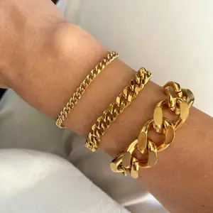 2021 Mujeres High End 18K Pulseras chapadas en oro Pulsera de eslabones de cadena de acero inoxidable