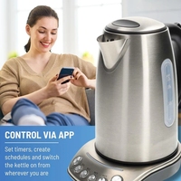 Hervidor Eléctrico Inteligente de Acero Inoxidable con Wi-Fi, Programable, Anti-Secado, de 1.7L para Té Verde y Café Negro, para Uso en el Hogar y la Oficina