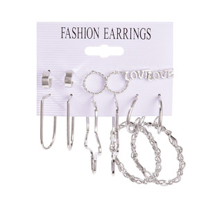 Fashion <b>Earrings</b> Set 6 Pairs Geometric Stainless Steel Women's Jewelry Hoop Studs <b>Piercing</b> <b>Earring</b> Collection - Product Image 2