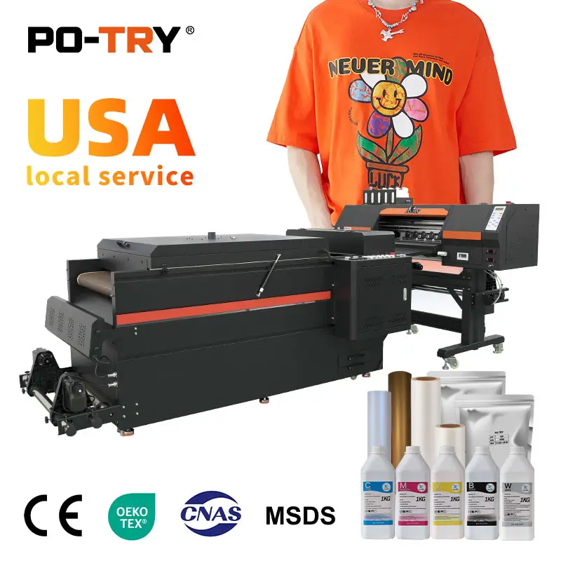 Imprimante à transfert de chaleur numérique textile PO-TRY 60cm 2 4 têtes d'impression I3200 imprimante DTF machine d'impression