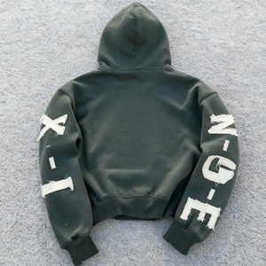 Nouveau Hoodie Zippé Homme Streetwear 2026, Original, Personnalisé, Vintage, Délavé, Brodé 3D, Imprimé, Coupe Oversize Boxy, avec Strass - Product Image 2