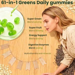 סוכריות גומי סופרגרין מותג פרטי, פורמולה 61 ב-1 עם פרוביוטיקה ומולטיויטמין |   תומך במטבוליזם, באנרגיה ובהתעבות - Product Image 6