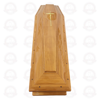 SDD Tmallwood Ataúd de Madera Maciza y Metal Estilo Europeo con Decoración de Cruz, Diseño de Pabellón Biselado, Tamaño Personalizable