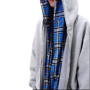 Sudadera con capucha de patchwork a cuadros vintage al por mayor para hombre, estilo urbano oversize, chaqueta con cremallera para hombre, sudadera con capucha con cremallera para hombre - Product Image 4