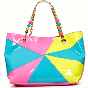 Bolso de Mano de Lujo de Diseño OEM ODM, Bolso Tote de Moda con Parches, Bolso Bandolera Personalizado con Cadena y Asa de Cuentas para Mujer - Product Image 4