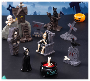 Mini Zoo Jardin Halloween Jouets Dessin Animé Mouton Cheval Figurines Petits Animaux Figurines Cercueil Pierre Tombale Fantôme Citrouille - Product Image 6
