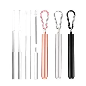 18/8 Reusable Straw Metal Straws Portable Collapsible Stainless Steel Telescopic Straw Set With Case