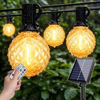 Guirlande lumineuse solaire G40, étanche IP65, lumière chaude 2200K, 8 modes, charge USB Type-C, télécommande