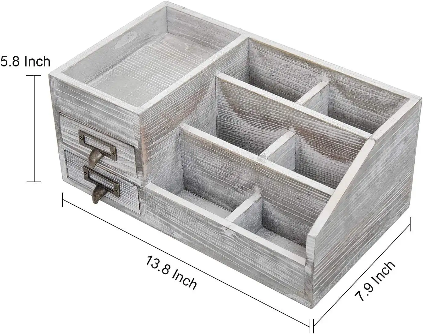 Organizador de escritorio de oficina de madera rústica desgastada estante de madera organizador de Mesa para el hogar almacenamiento con cajones de 2 niveles