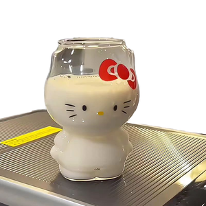 Copo de Suco, Leite, Café e Sorvete em Forma de Gato Transparente de 300ml, Copo de Vidro Personalizado Ecológico para Uso em Casa e Festas - Product Image 6