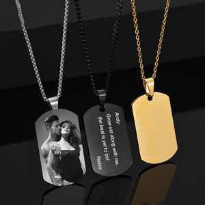 Collar de Acero Inoxidable con Disco en Blanco para Personalizar, Color Dorado, Plateado y Negro + Correa de Cuero, Ideal para Parejas, Venta al por Mayor de Fábrica - Product Image 4