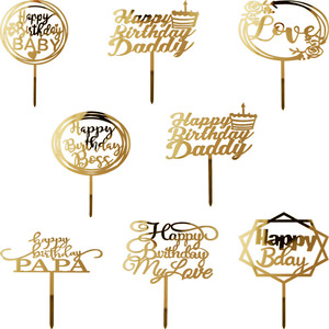Adorno Metálico Dorado para Pastel de Feliz Cumpleaños para Papá, Decoración para Baby Shower, Boda, Navidad, Graduación, Adorno Acrílico para Cupcakes - Product Image 1