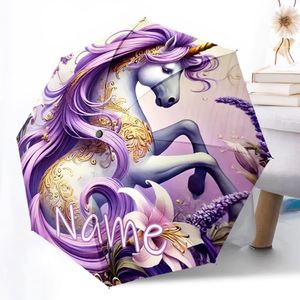 1 Parapluie Pliant Personnalisé Licorne Florale Sans MOQ, Cadeau Rêveur avec Nom Personnalisé, Commande Unique, Ombrello Personnalisato - Product Image 3