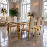 Mesa Rectangular de Lujo con Patas de Metal Dorado Tallado, Tapa de Vidrio/MDF, para Banquetes de Boda, Hotel, Comedor