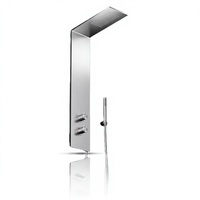 Ensemble de douche mural moderne et minimaliste en acier inoxydable chromé brossé, avec jet de pluie et douchette à double sortie d'eau pour salle de bain